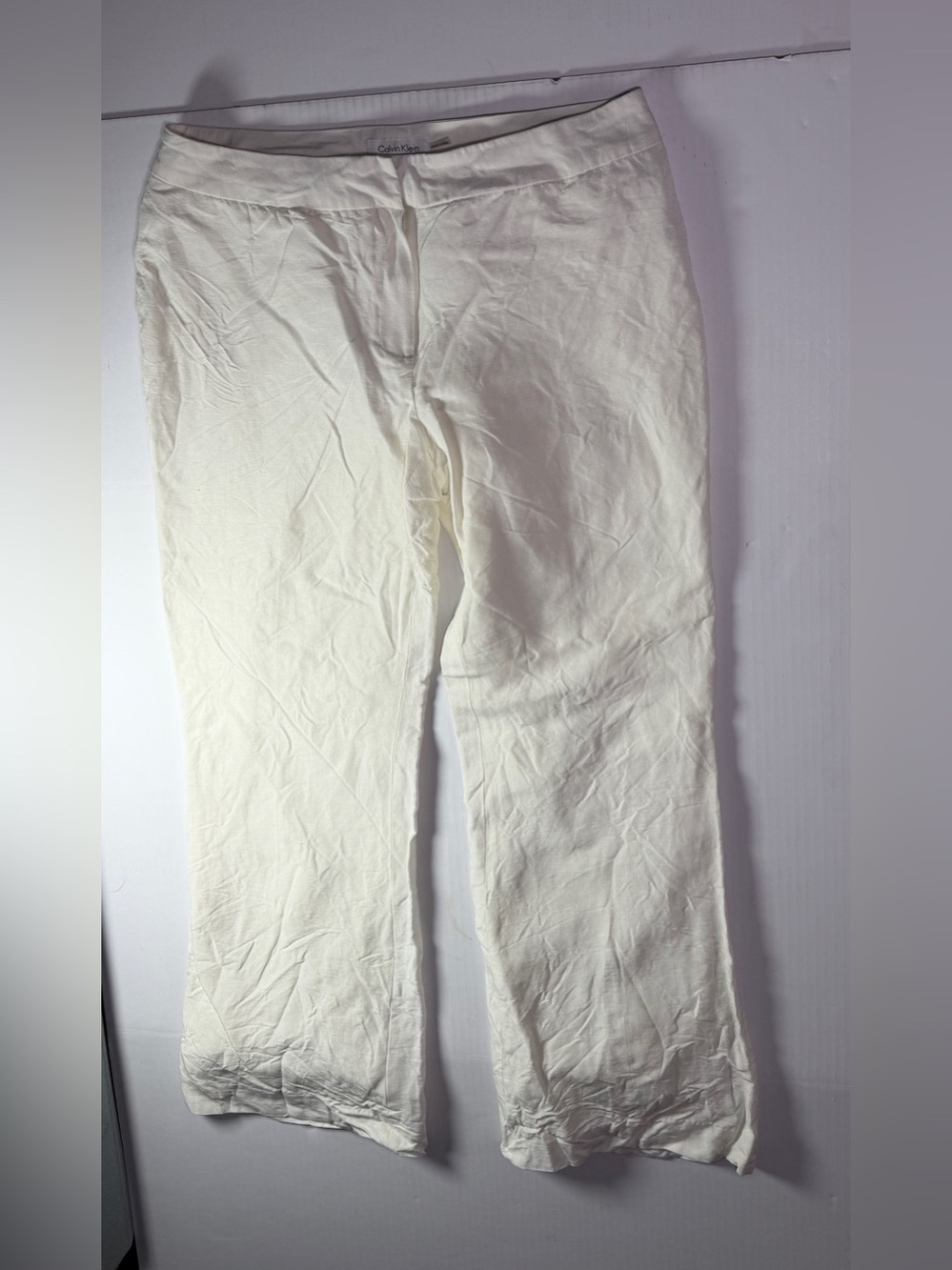 Calvin Klein Ivory Linen Blend Wide Leg Pants Lined Women’s Size 12